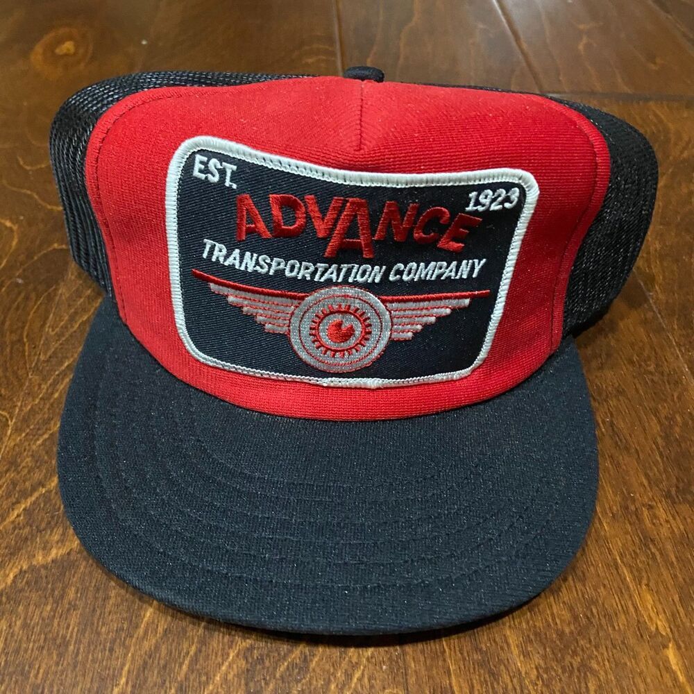 Challenger Caps Vintage 70s 80s Advance Transportation Trucker Red Black Hat OS - Picture 3 of 7